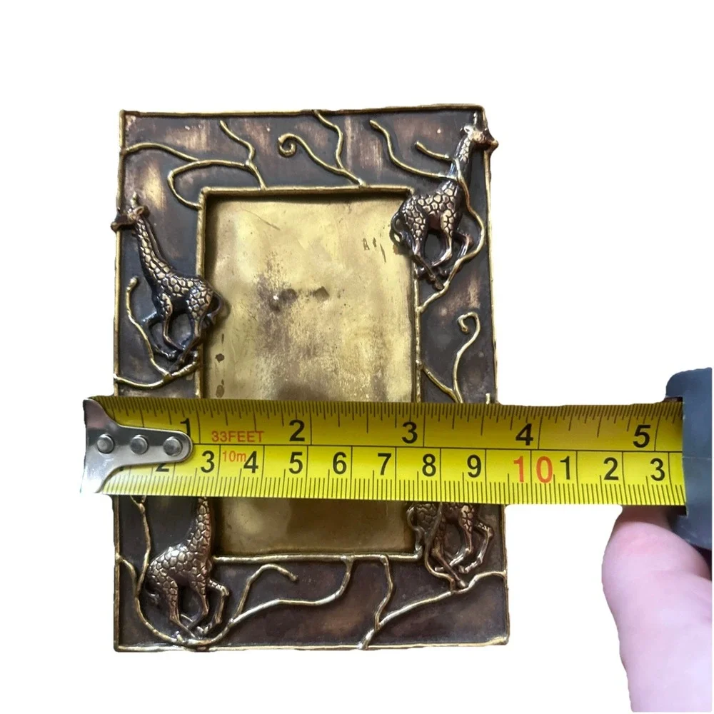 Vintage Solid Brass Giraffe Picture Frame African Safari Tabletop Decor No Glass